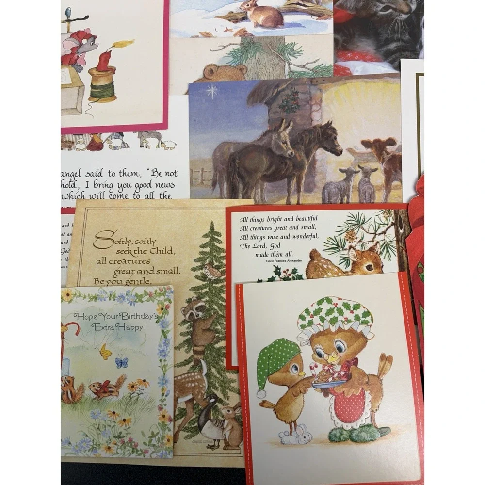 Vintage Animal Christmas Cards Fronts ONLY Scrapbooking Crafts Decoupage 50+